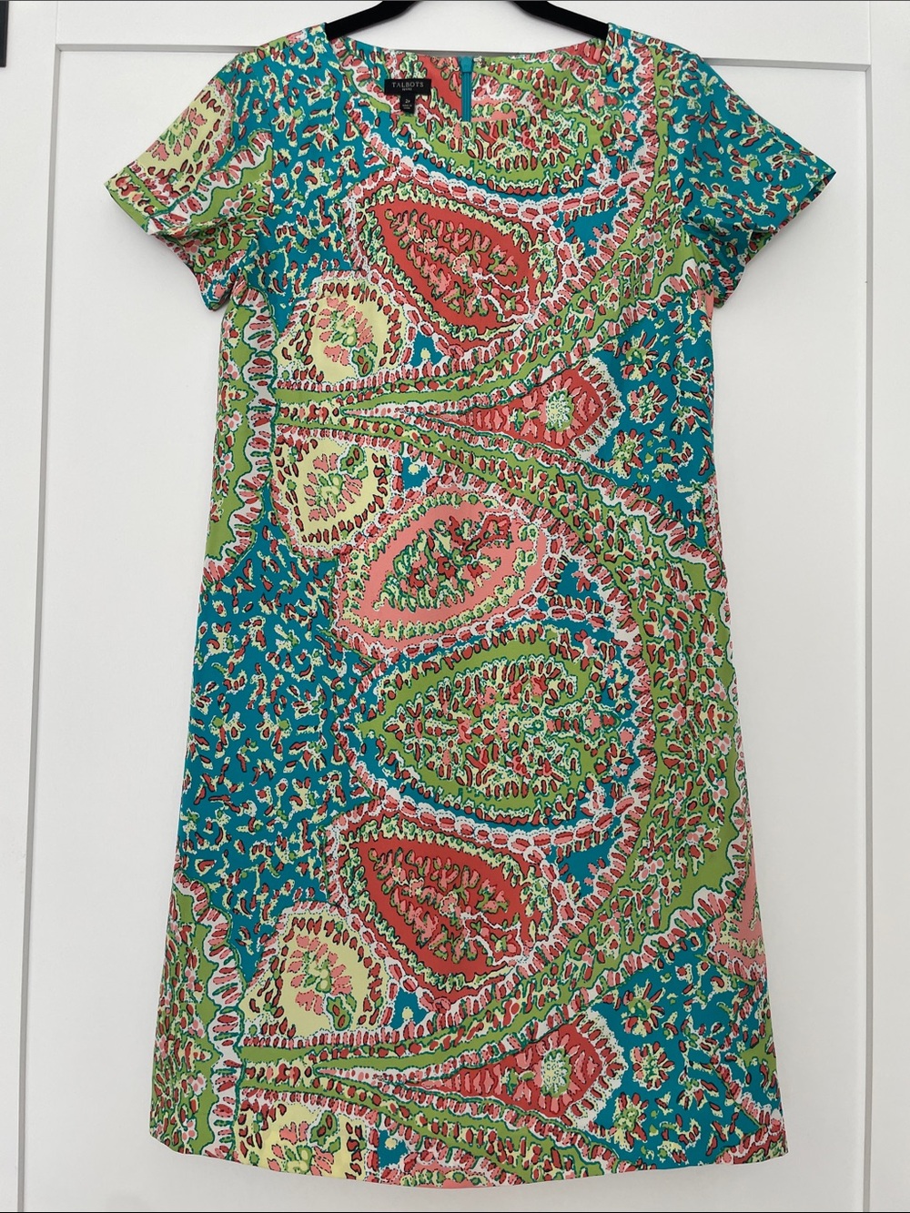 Talbots Teal, Coral & Green Paisley Casual Dress